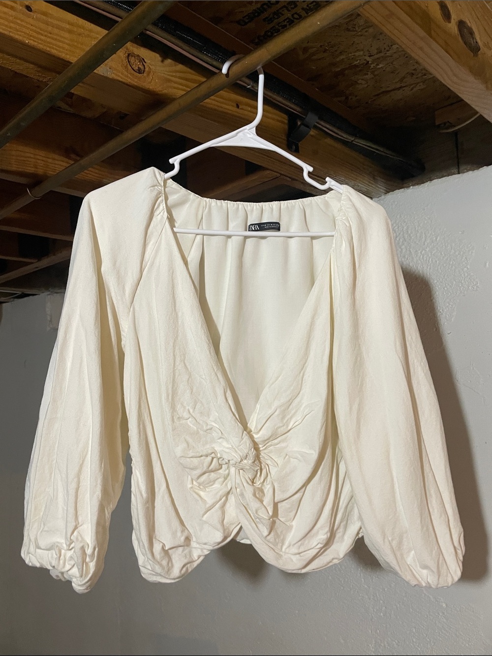 Zara Cream Twist-Front Peasant Blouse